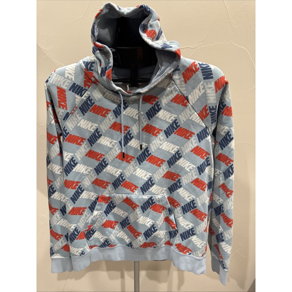 Nike All Over Logo Hoodie Pullover Nike Sportswear Medium 22" Pit To Pit